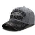 Vintage washed cotton baseball cap with embroidered letters front view for unisex - Adult / Light Gray