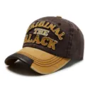 Vintage washed baseball cap with embroidered letters, retro two-tone design, casual unisex hat. - Adult / Coffee