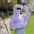 Damen kurze kapuze sonnenschutz kleidung uv block sommer dünne eisseide jacke top - Erwachsenen Stil / Lila