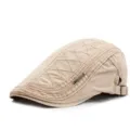 Khaki mens flat cap cotton newsboy hat casual duckbill beret adjustable retro style - Adult (89g) / Beige