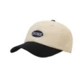 Kleurenblok baseballcap, klassieke beige kroon en zwarte rand met DUNK patch voor buiten. - Volwassene / Beige & Zwarte Rand