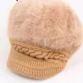 Dames konijnenbont gebreide baret hoed herfst winter warme newsboy pet casual hoofddeksel - Khaki