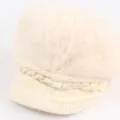 Beige angora gebreide baret muts voor dames, stijlvolle warme wintermuts voor dagelijks - Beige