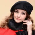 Elegant black wool beret hat for women, stylish winter floral decorated fashion cap. - One Size / Black