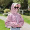 Kurze Damen Kapuzen Sonnenschutzkleidung, leichte Eis seide Anti-UV Jacke Variante. - Erwachsenen Stil / Rosa