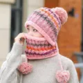 Vrouwen Winter Warm Gebreide Muts Sjaal Set Pluche gevoerd Pompon Oorklep Schattig - Muts + Sjaal / Roze