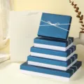 Blue gift boxes set with white ribbon bow, luxury paper packaging boxes for apparel and presents. - Style 1 Gift Box / 18.5x14.5x5.5cm / Blue