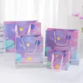 Space themed gift paper bags purple pink cute cosmetic packaging tote bags for holidays. - Mini Size 12x8x10.5cm / Pink Starry Sky