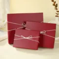 Red gift boxes set with white bow ribbon, decorative packaging boxes for jewelry and small items. - Style 1 Gift Box / 18.5x14.5x5.5cm / Burgundy