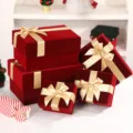 Scatole regalo in velluto rosso con fiocchi d'oro, confezione vuota di lusso per feste. - Scatola Regalo N.1 11x9x6.5cm / Oro Flock
