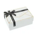 White paper gift box with black ribbon and golden envelope design for creative presents. - Medium Gift Box (19.5x13.5x7.5cm) / White