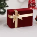 Red velvet gift box with gold ribbon bow for Mother's Day, wedding, and cosmetics. - Wine Red Flocked Cloth with Gold Bow / Size 8 15.8x15.8x12.2cm