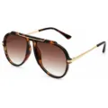 Unisex retro aviator sunglasses with tortoise shell frame and gradient brown lenses - Leopard Print Gradient Brown C2