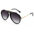 Fashion aviator sunglasses for men and women, black frame with gold details, UV protection. - Black Frame Light Gray C4
