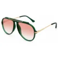 Stijlvolle groene dikke montuur aviator zonnebril met roze glazen voor dames en heren - Blauw Montuur Licht Verloop Rood C6