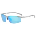 Gafas de sol deportivas con montura plateada y lentes reflectantes azules para ciclismo. - Montura Plateada Lente Azul Hielo