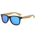 Classic retro sunglasses with natural wooden temples and cool blue mirror lenses for outdoor wear - Polarized / Black Frame Blue Mirror