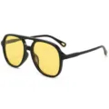 Vintage dubbele brug aviator zonnebril met zwarte monturen en opvallende gele lenzen. - Zwart Frame Nachtzicht Lens