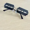 Punk razor blade shaped sunglasses for women, unique rimless metal party eyewear variant. - Black Gray Blade