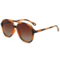 Retro double bridge polarized pilot sunglasses for men and women stylish sun eyewear. - Tea Tortoiseshell Frame Gradient Tea Lenses