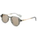 Retro vintage round sunglasses for men and women with stylish metal temples and clear lenses - Green Frame Transparent Tea Lens