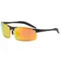 Outdoor cycling polarized sports sunglasses with colorful mirrored lenses and half-frame design - Black Frame Red Coating (Aluminum-Magnesium Polarized)