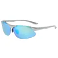 Men's polarized sports sunglasses with colorful UV400 lenses for outdoor driving and running - Silver Frame Ice Blue Lens