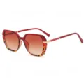 Modische große quadratische Sonnenbrille für Damen mit Metall Bügeln und Farbverlauf Gläsern. - Roter Leopardenrahmen Teegläser