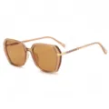 Modische übergroße quadratische Sonnenbrille mit braunen Gläsern und Metalldetails für Damen. - Tee Rahmen Tee Gläser