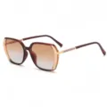 Modische übergroße quadratische Sonnenbrille mit Farbverlauf und funkelnden Glitzerbügeln. - Brauner Teerahmen Tee Blaue Gläser