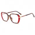 Modische zweifarbige Blaulichtfilter Damenbrille, schicke polygonale Alltagsbrille. - Schildpatt-Rot-Rahmen Blaulichtfilter-Gläser