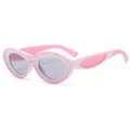 Pink white oval sunglasses trendy fashion color block eyewear for women and men styling - Pink and White Frame Light Gray Lens