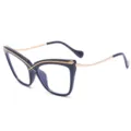 Stijlvolle cat-eye blauwlichtfilter bril met metalen kruis neusbrug, groot montuur optisch. - Glanzend Zwart