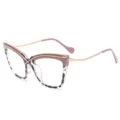 Modieuze cat-eye blauwlichtfilter bril met metalen kruisontwerp en schildpadmontuur. - Bruin en gevlekt bloemig bovenmontuur