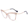 Fashion cat-eye clear glasses with metal cross design, anti-blue light large frame optical eyewear. - Champagne Frame (Clear)