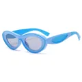 Trendy tweekleurige ovale zonnebril voor dames en heren, stijlvol modeaccessoire voor dagelijks. - Blauw Montuur Lichtgrijze Lenzen