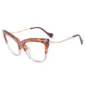 Modieuze cat-eye blauwlichtbril met metalen kruisontwerp, groot schildpadkleurig montuur. - Boven Luipaard Onder Transparant Thee