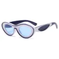 Trendy oval sunglasses for women and men, unique color block design with light blue lenses. - Blue and White Frame Blue Lens