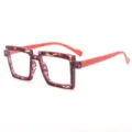 Trendy square blue light blocking glasses featuring tortoiseshell frame and orange temples. - Tortoiseshell Pink Frame