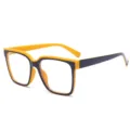 Trendy square anti-blue light glasses, black and yellow color block, women fashion eyewear. - Yellow and Black