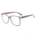 Fashionable anti-blue light glasses for women, large square frame color-blocking design. - Clear and Brown