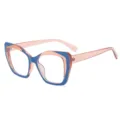 Stylish color block oversized TR optical glasses for women, trendy rectangular blue pink clear lens. - Champagne Blue