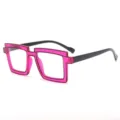 Trendy oversized square blue light blocking glasses for women with chic pink and black frames. - Purplish Red