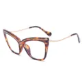 Fashion cat-eye anti-blue light glasses with tortoiseshell frame and chic metal cross detail. - Leopard Print Frame