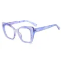 Stylish women's large frame anti-blue light glasses with trendy purple tortoiseshell TR design. - Blue Floral White