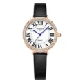 Elegante Damen Quarzuhr mit schwarzem Lederarmband Diamantlünette und weißem Zifferblatt - 531 Weißes Zifferblatt Schwarzes Armband