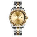 Herren Bicolor Edelstahl Quarzarmbanduhr mit goldenem Zifferblatt Business Uhr chic - Goldenes Zifferblatt Zweifarbiges Armband Herren 3#