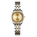 Reloj de cuarzo de acero bicolor con esfera dorada y fecha para uso diario elegante. - Estilo de Mujer / Esfera Dorada Correa Bicolor Mujer 4#