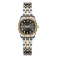 Reloj de cuarzo de acero inoxidable bicolor con esfera negra, fecha y números romanos clásicos. - Estilo de Mujer / Esfera Negra Correa Bicolor Mujer 6#