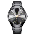 Elegante orologio al quarzo nero con cinturino in metallo, indici dorati e pratica visualizzazione. - Quadrante Nero Cinturino Nero Uomo